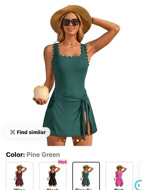 Pine Green Scalloped One-Piece Swim Dress